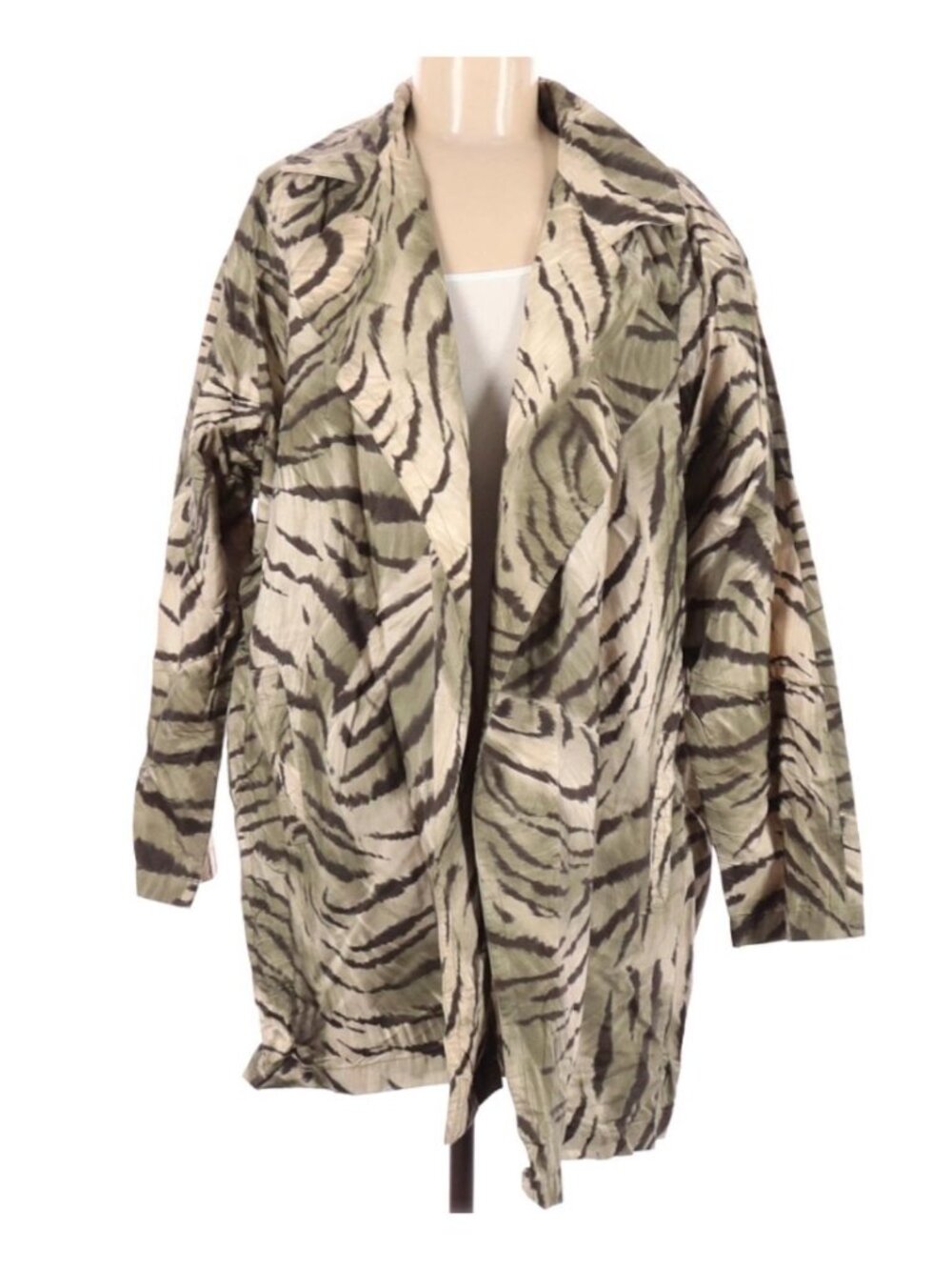 Carlisle Trench Coat Sz Medium Storm Patch Silk Zebra Jacket Pockets Open Front